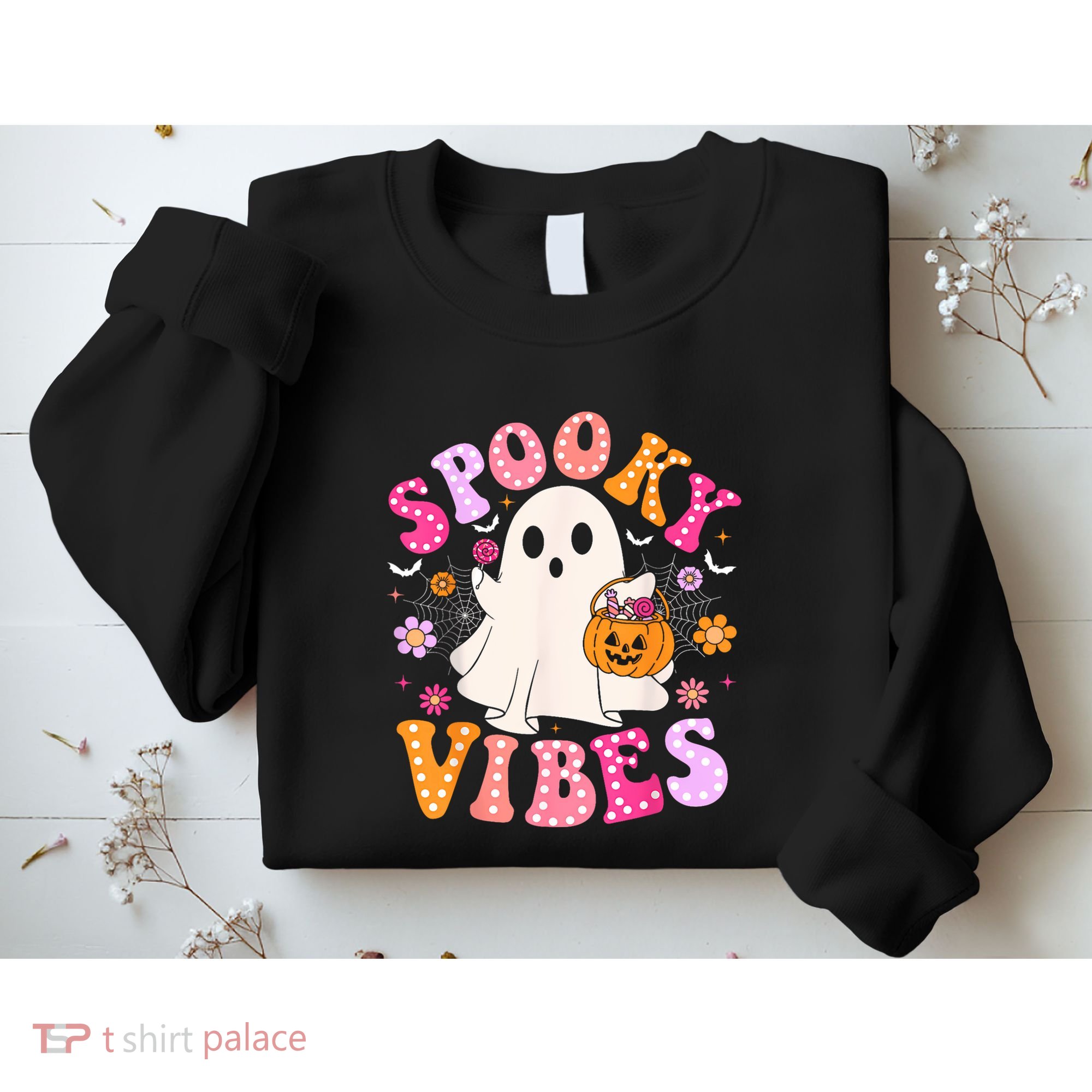 Spooky Vibes Ghost Retro Groovy Halloween Women Sweatshirt