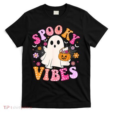 Spooky Vibes Ghost Retro Groovy Halloween Women T-Shirt