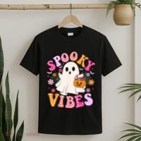 Spooky Vibes Ghost Retro Groovy Halloween Women T-Shirt thumb 2