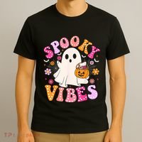 Spooky Vibes Ghost Retro Groovy Halloween Women T-Shirt thumb 3