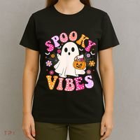 Spooky Vibes Ghost Retro Groovy Halloween Women T-Shirt thumb 4