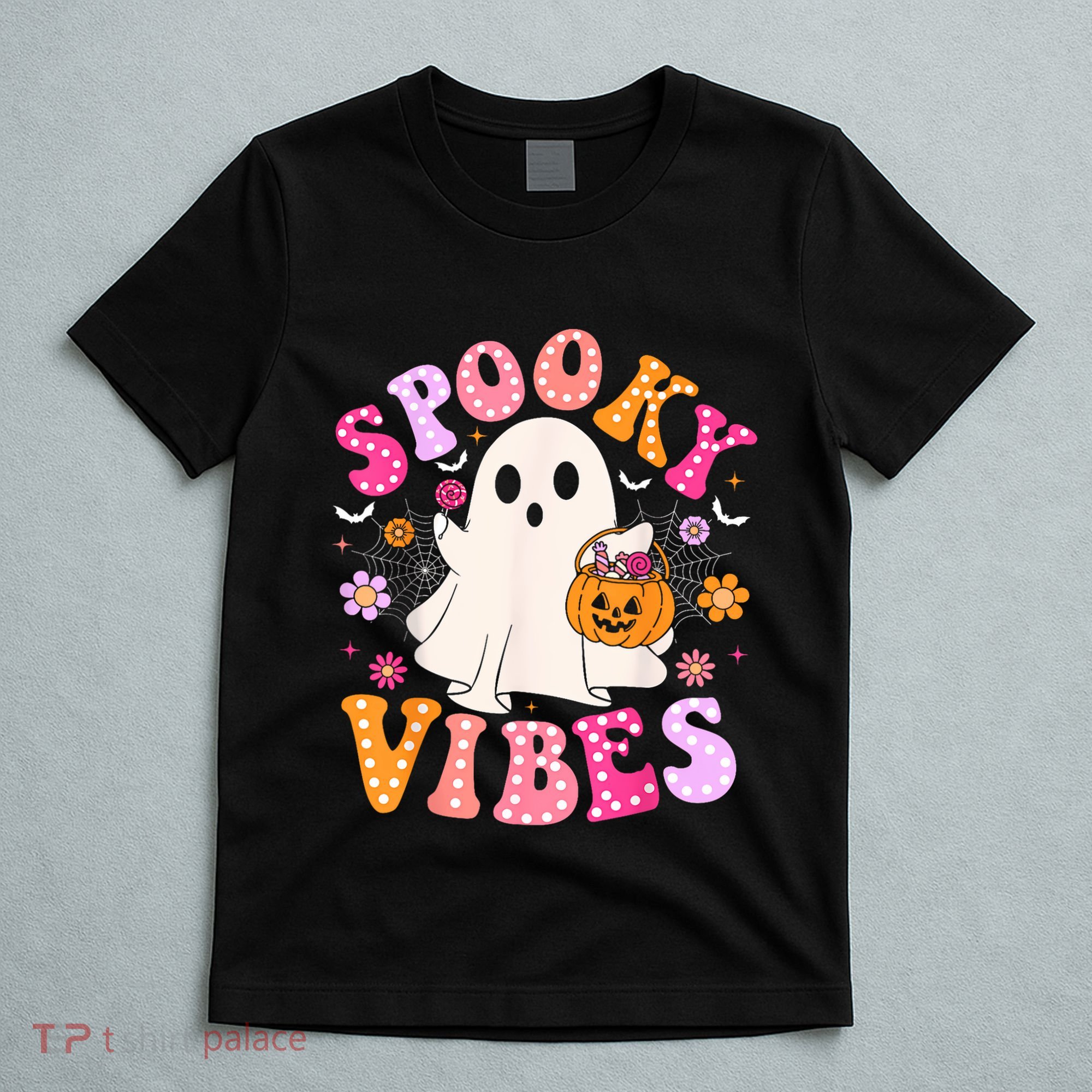 Spooky Vibes Ghost Retro Groovy Halloween Women T-Shirt