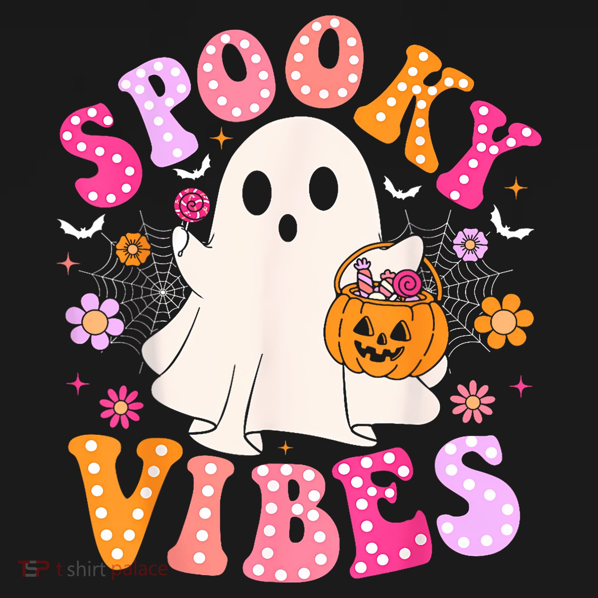 Spooky Vibes Ghost Retro Groovy Halloween Women T-Shirt