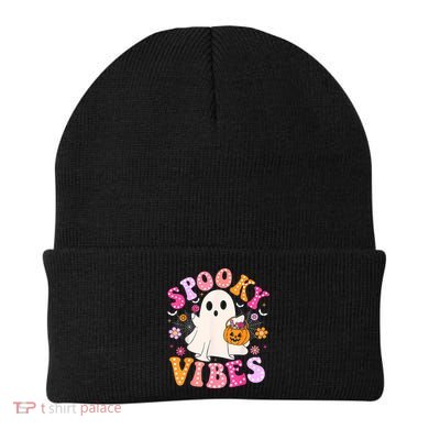 Spooky Vibes Ghost Retro Groovy Halloween Women Beanie