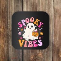 Spooky Vibes Ghost Retro Groovy Halloween Women Coaster thumb 0