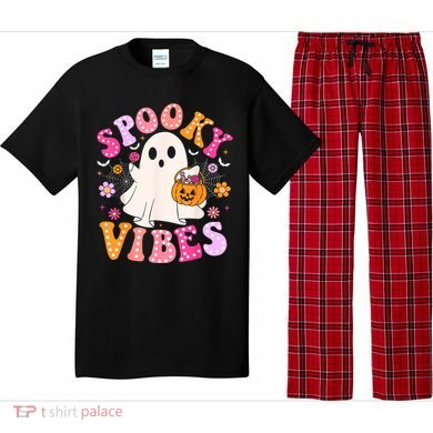 Spooky Vibes Ghost Retro Groovy Halloween Women Pajama Set