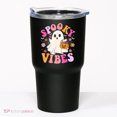 Spooky Vibes Ghost Retro Groovy Halloween Women Tumbler