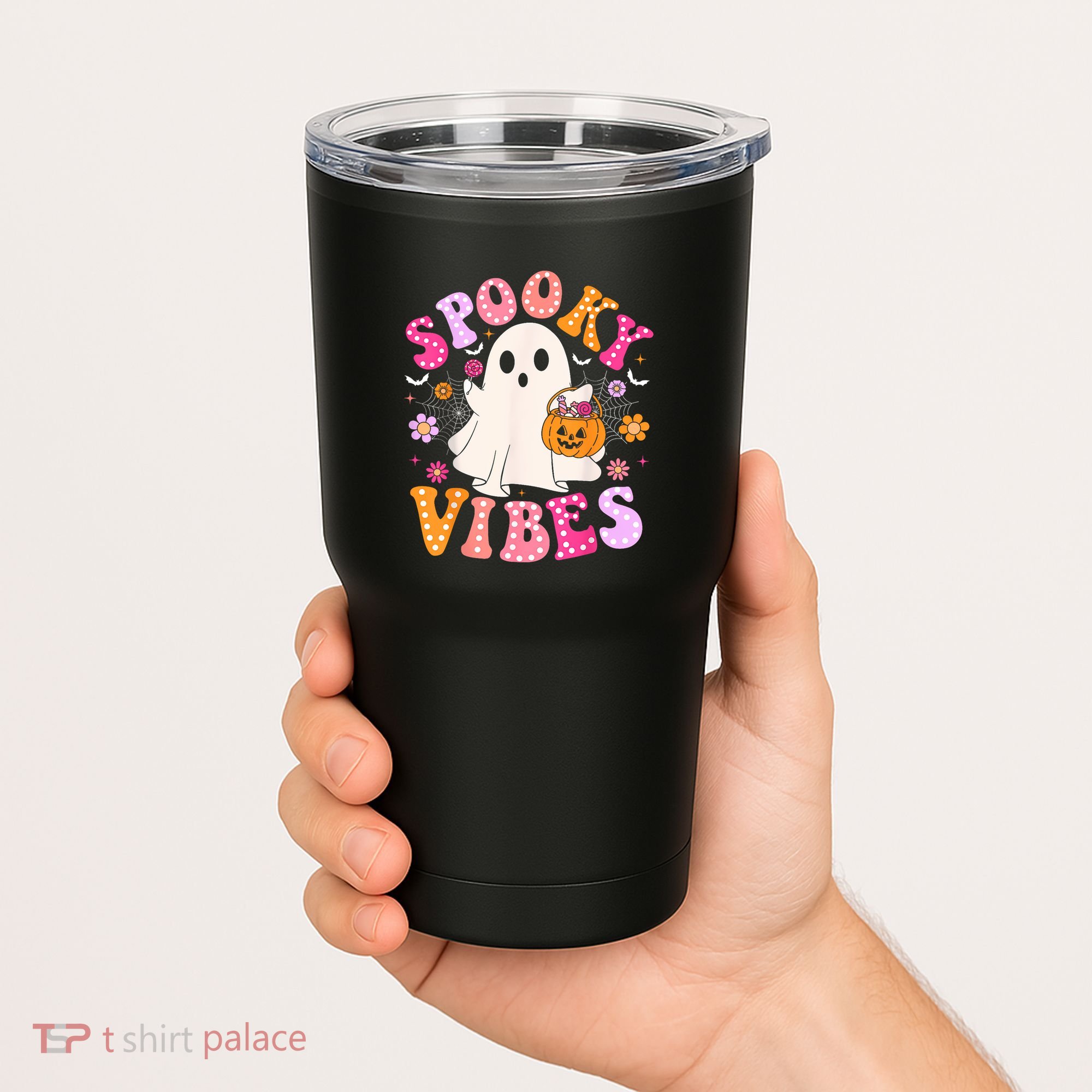 Spooky Vibes Ghost Retro Groovy Halloween Women Tumbler