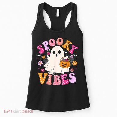 Spooky Vibes Ghost Retro Groovy Halloween Women Women's Tank Top