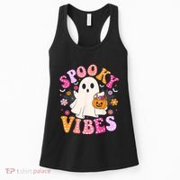 Spooky Vibes Ghost Retro Groovy Halloween Women Women's Tank Top thumb 0