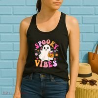 Spooky Vibes Ghost Retro Groovy Halloween Women Women's Tank Top thumb 2