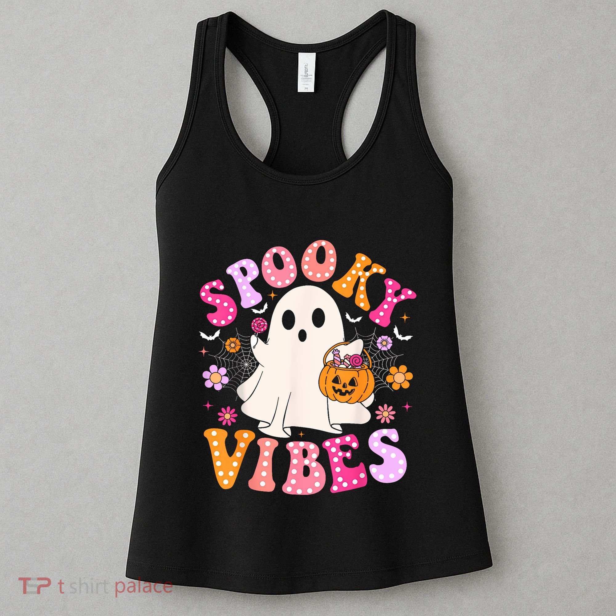 Spooky Vibes Ghost Retro Groovy Halloween Women Women's Tank Top
