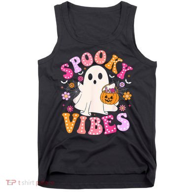 Spooky Vibes Ghost Retro Groovy Halloween Women Tank Top