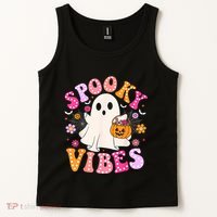 Spooky Vibes Ghost Retro Groovy Halloween Women Tank Top thumb 2