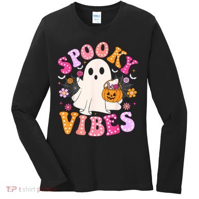 Spooky Vibes Ghost Retro Groovy Halloween Women Women's Long Sleeve Shirt
