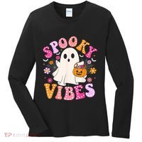 Spooky Vibes Ghost Retro Groovy Halloween Women Women's Long Sleeve Shirt thumb 0