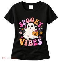 Spooky Vibes Ghost Retro Groovy Halloween Women Women's T-Shirt thumb 0