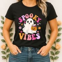Spooky Vibes Ghost Retro Groovy Halloween Women Women's T-Shirt thumb 2