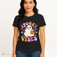 Spooky Vibes Ghost Retro Groovy Halloween Women Women's T-Shirt thumb 4