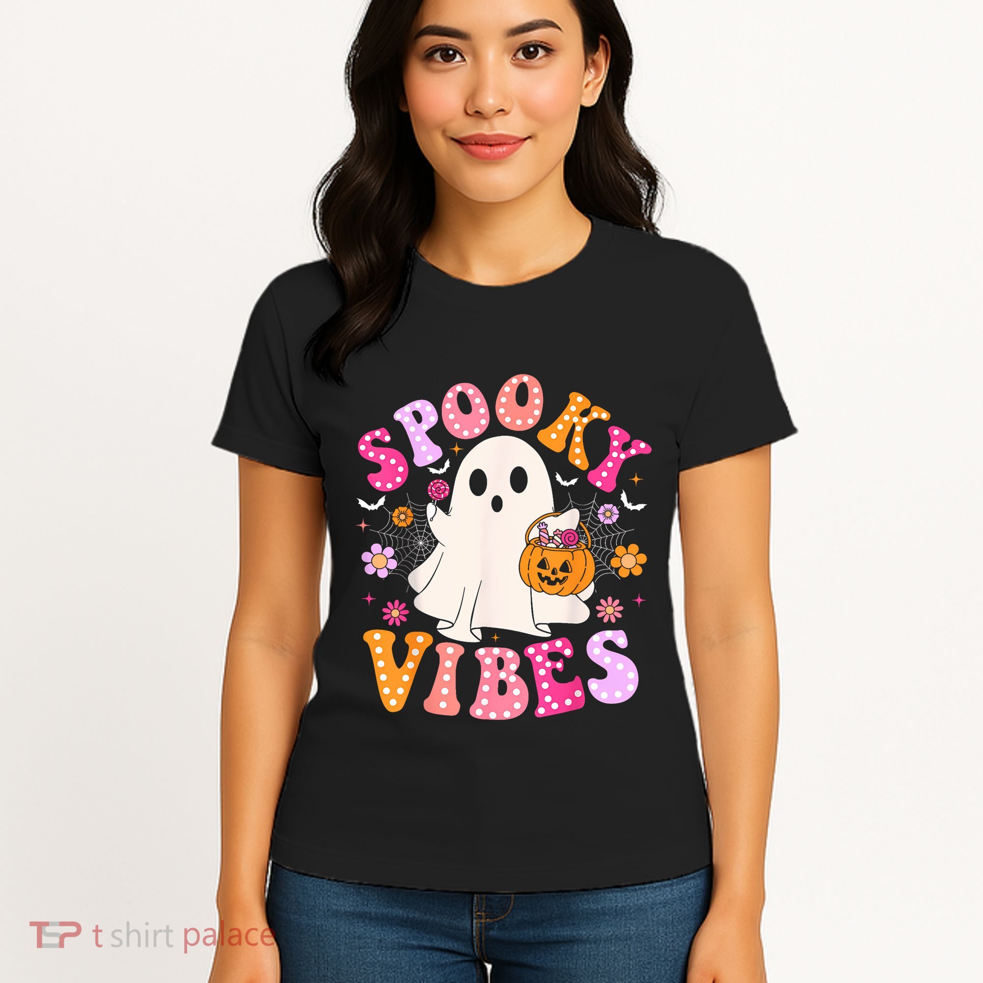 Spooky Vibes Ghost Retro Groovy Halloween Women Women's T-Shirt