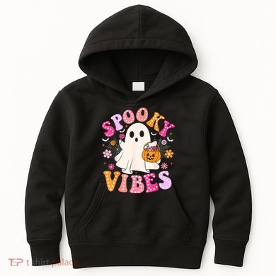Spooky Vibes Ghost Retro Groovy Halloween Women Kids Hoodie