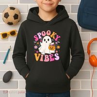 Spooky Vibes Ghost Retro Groovy Halloween Women Kids Hoodie thumb 2