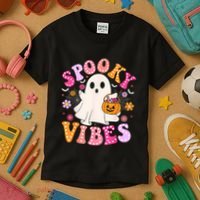Spooky Vibes Ghost Retro Groovy Halloween Women Kids T-Shirt thumb 3