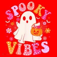 Spooky Vibes Ghost Retro Groovy Halloween Women Santa Hat thumb 1