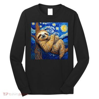 Sloth Van Gogh Style Starry Night Long Sleeve Shirt