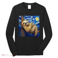 Sloth Van Gogh Style Starry Night Long Sleeve Shirt thumb 0