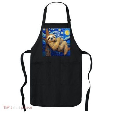 Sloth Van Gogh Style Starry Night Apron