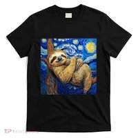 Sloth Van Gogh Style Starry Night T-Shirt thumb 0