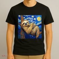Sloth Van Gogh Style Starry Night T-Shirt thumb 3