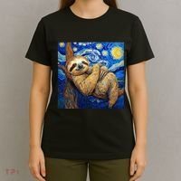 Sloth Van Gogh Style Starry Night T-Shirt thumb 4