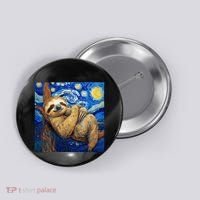 Sloth Van Gogh Style Starry Night Button thumb 0