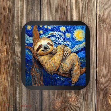 Sloth Van Gogh Style Starry Night Coaster
