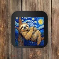 Sloth Van Gogh Style Starry Night Coaster thumb 0