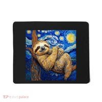 Sloth Van Gogh Style Starry Night Mousepad thumb 0