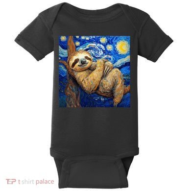 Sloth Van Gogh Style Starry Night Baby Bodysuit