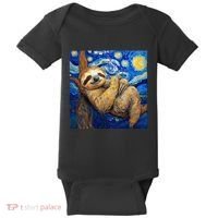 Sloth Van Gogh Style Starry Night Baby Bodysuit thumb 0
