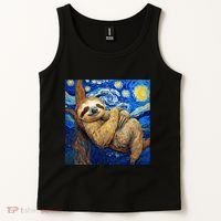 Sloth Van Gogh Style Starry Night Tank Top thumb 2