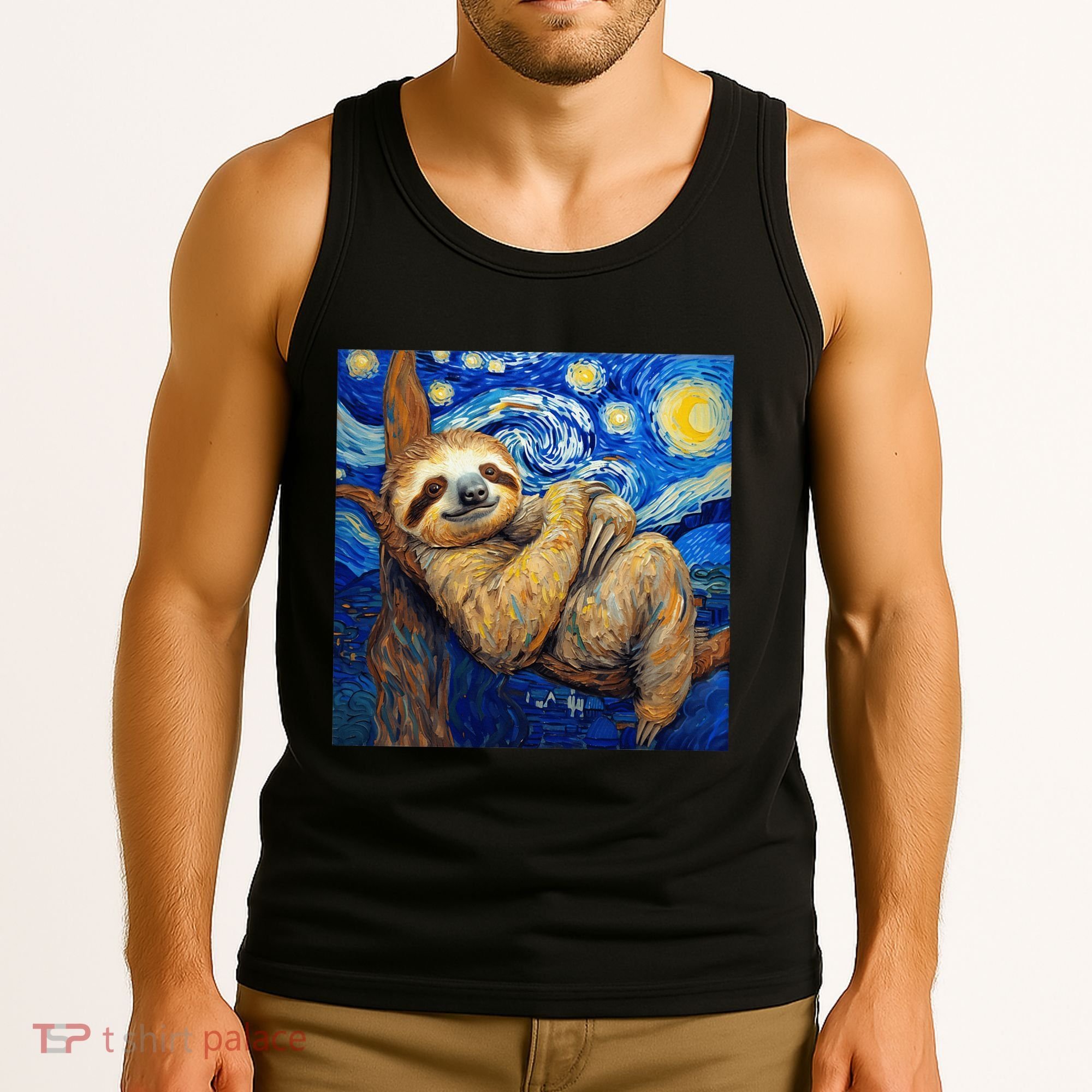 Sloth Van Gogh Style Starry Night Tank Top