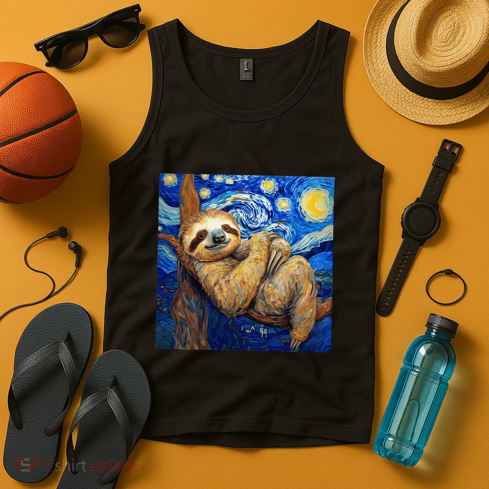 Sloth Van Gogh Style Starry Night Tank Top