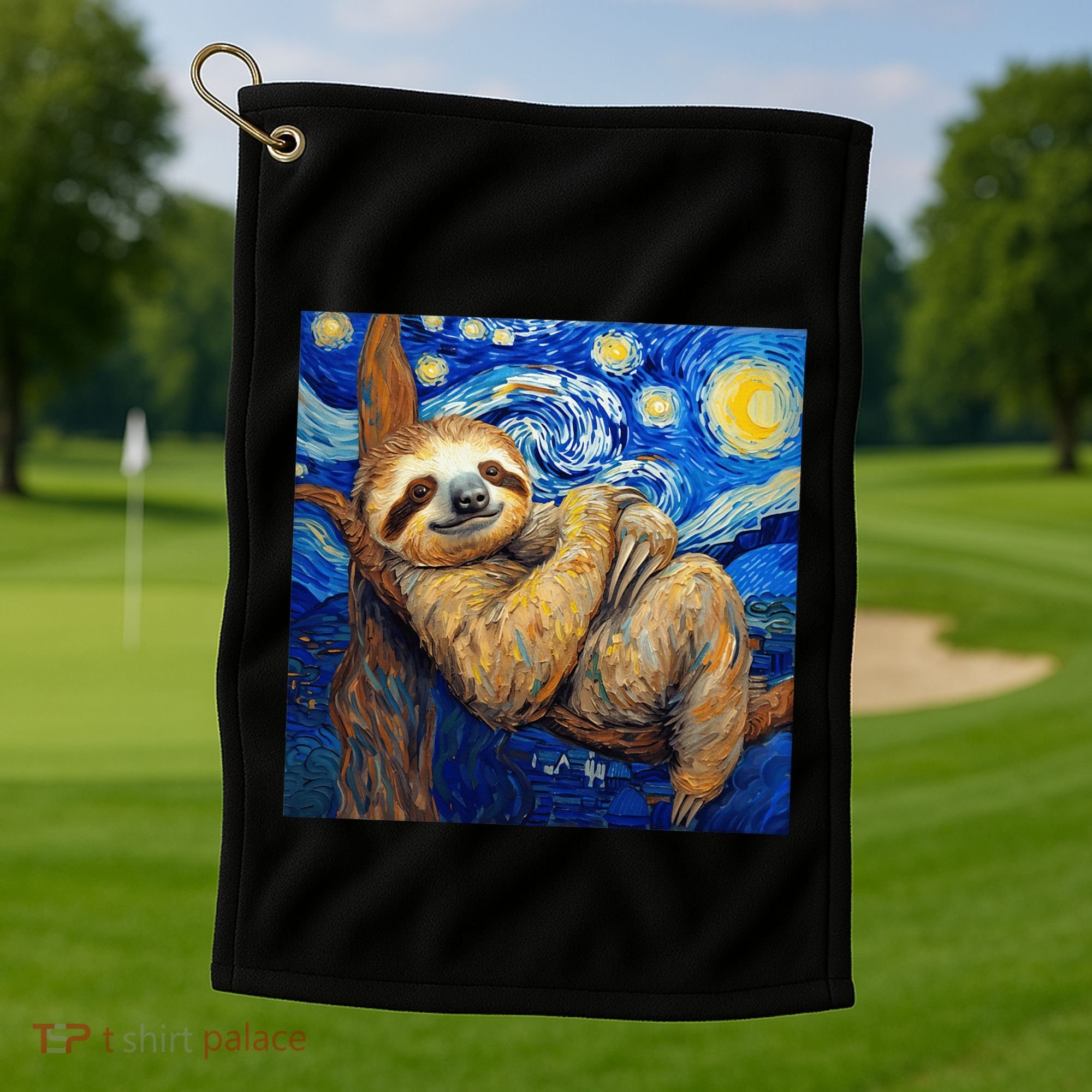 Sloth Van Gogh Style Starry Night Golf Towel