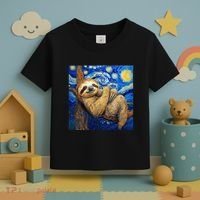 Sloth Van Gogh Style Starry Night Toddler T-Shirt thumb 3