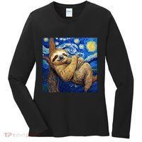 Sloth Van Gogh Style Starry Night Women's Long Sleeve Shirt thumb 0