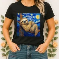 Sloth Van Gogh Style Starry Night Women's T-Shirt thumb 2