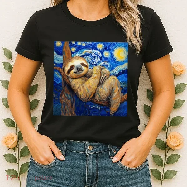 Sloth Van Gogh Style Starry Night Women's T-Shirt