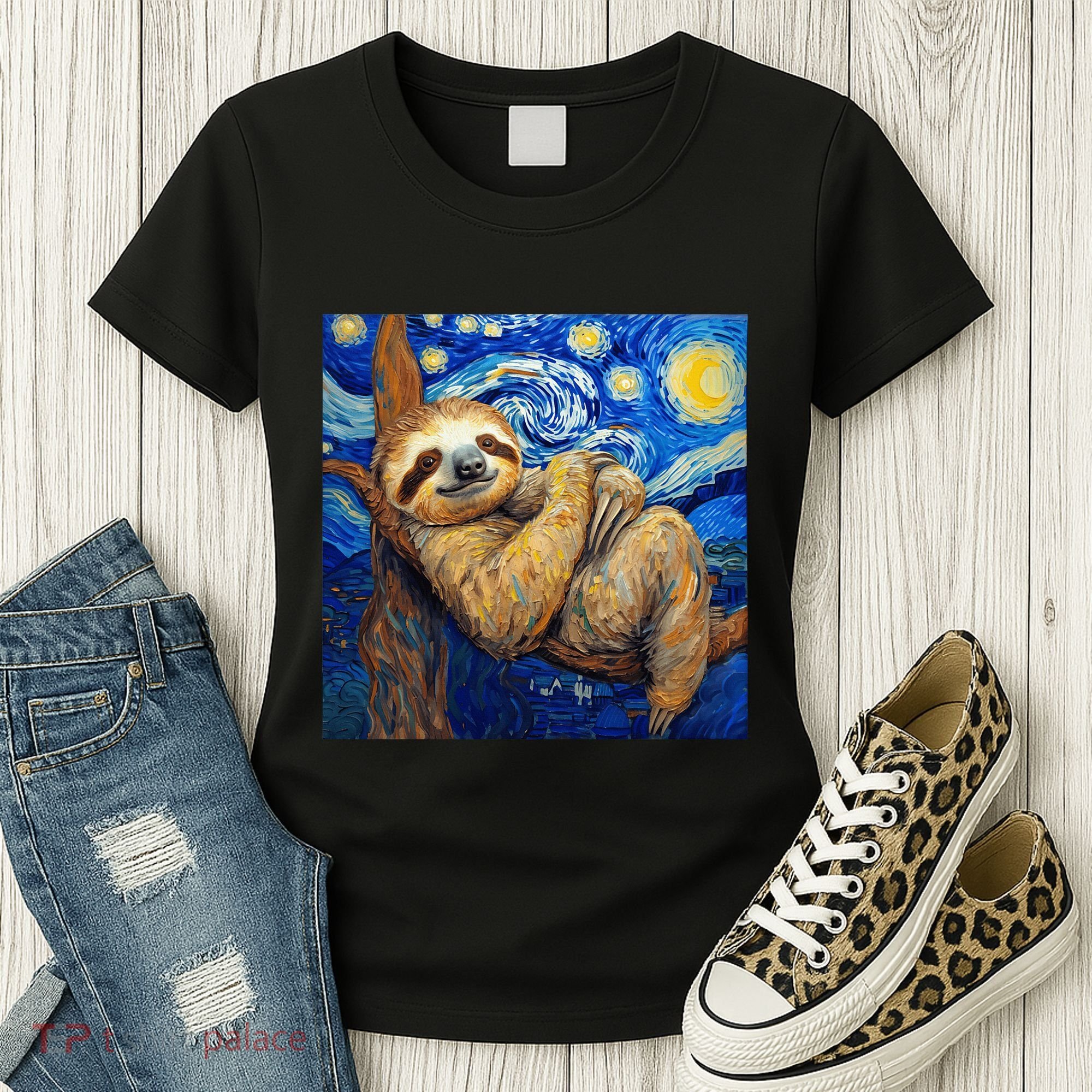 Sloth Van Gogh Style Starry Night Women's T-Shirt