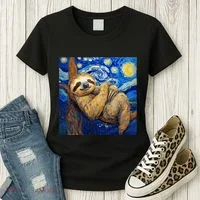 Sloth Van Gogh Style Starry Night Women's T-Shirt thumb 3
